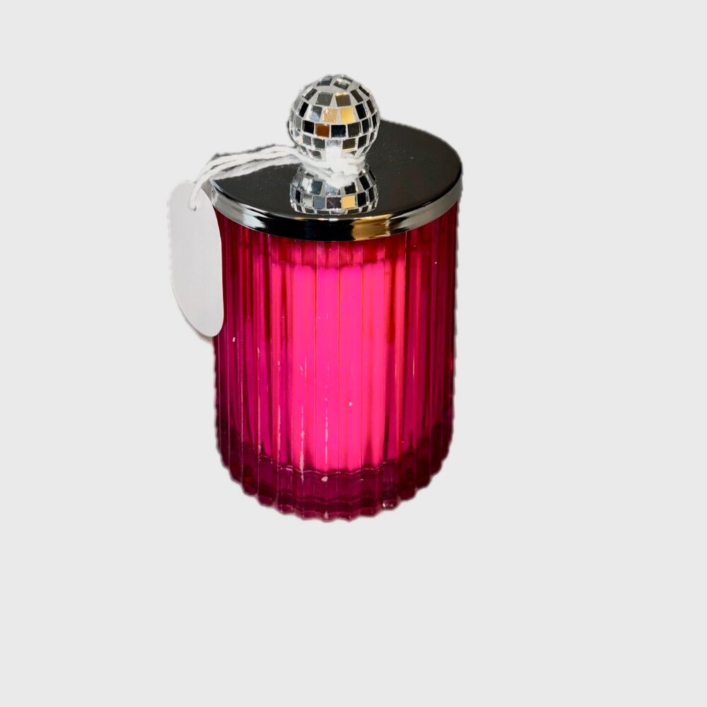 ENCHANTÉ Black Currant Scented Soy Candle Fluted Glass Glass Jar Disco Ball Led